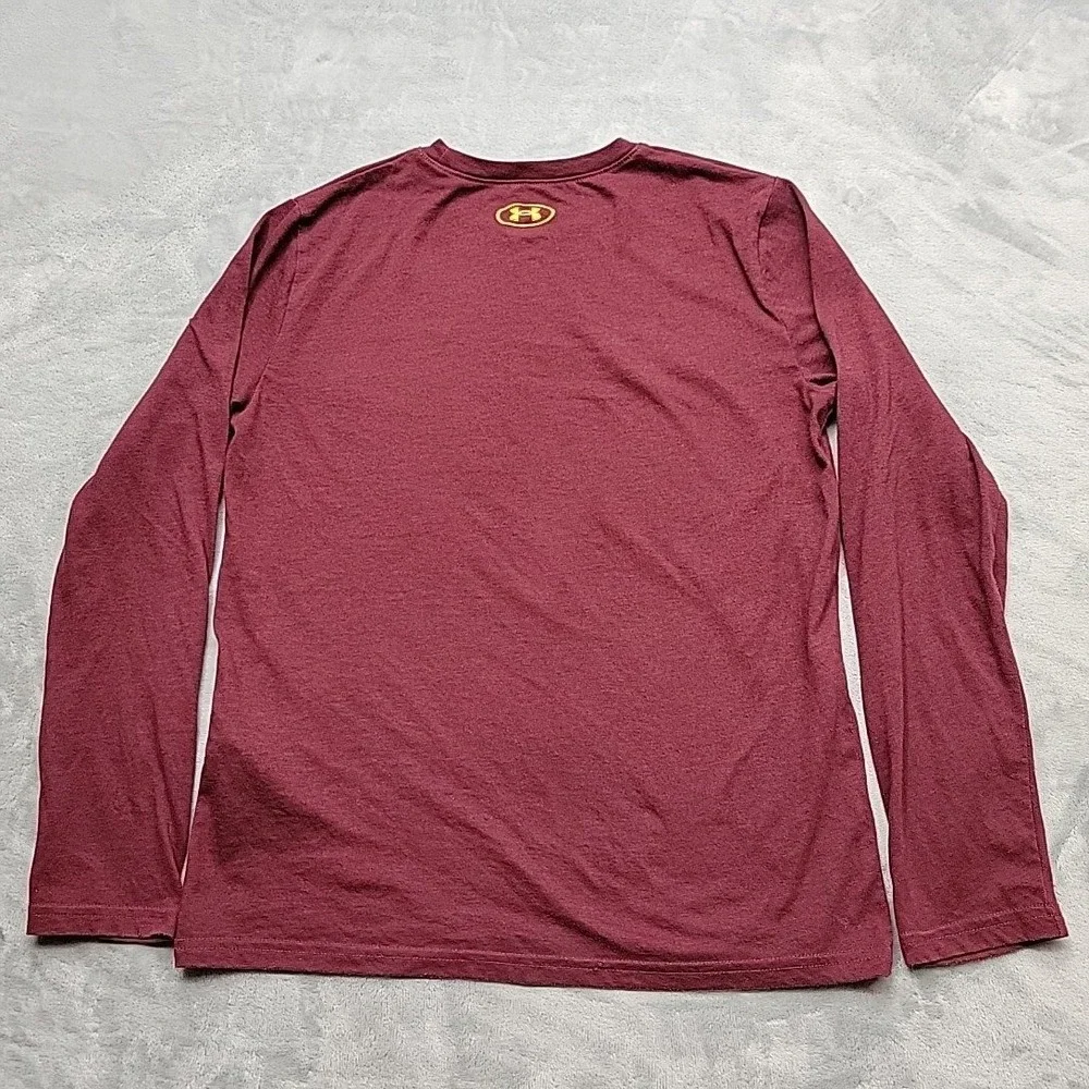 Under Armour Shirt Boys Large Maroon Topographic Map Long Sleeve Activewear TEE